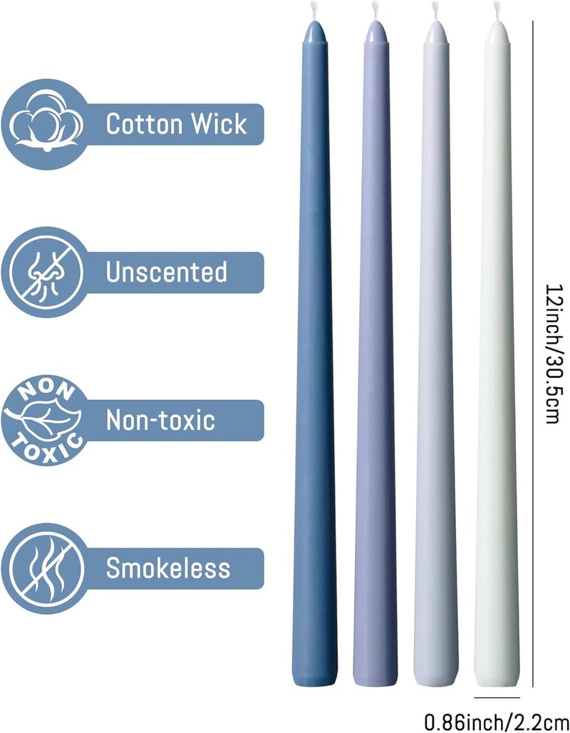 Viyffo 12-Inch Taper Candles 4 Pack - Tapered Candlesticks - Smokeless, Unscented, Long Burning - Hand Poured, Colored for Home Decor Wedding, Dinner - Blue - Image 2